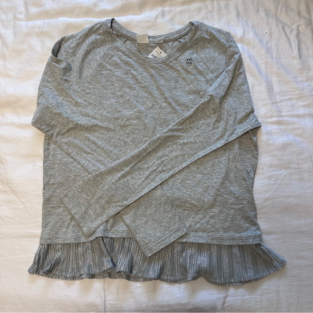 Girls GAP  Grey Ruffle Hem Long Sleeve Top
